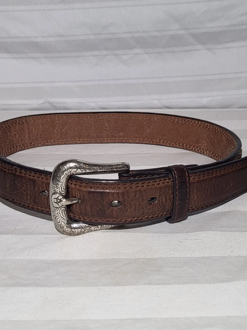 Ariat Brown and Camo Kids Leather Belt with Engraved Silver Buckle